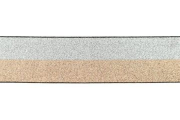 Restmenge 43 cm Gummiband zweifarbig, 4 cm, champagner, silber